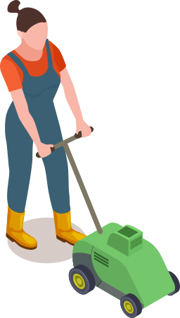 woman with lawn-mower